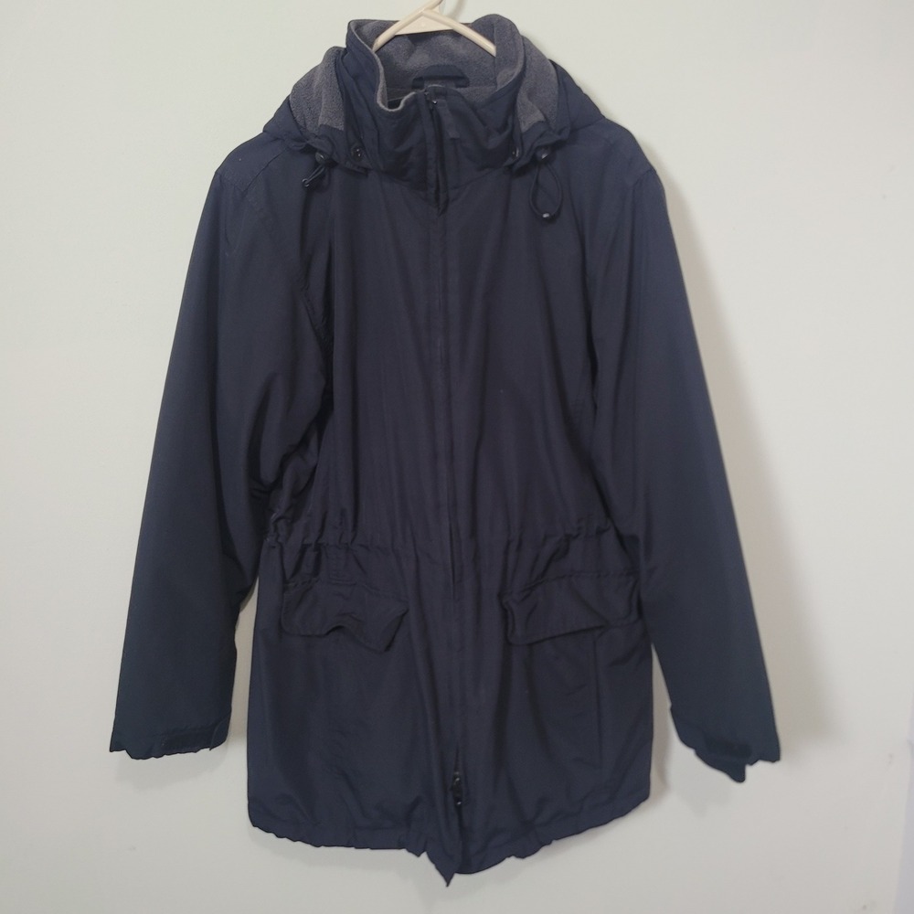 Lands' End Size S 6-8 Squall Parka Jacket Women Navy Blue Hooded Fleece Lined